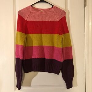 GAP Colorblock (Pink, Red, Yellow, Purple) Cozy Wool Sweater Size XS